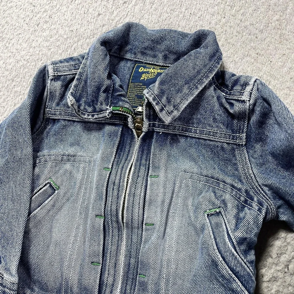 OshKosh B'gosh Jacket Boys 2T Blue Denim Collared Full Zip Pockets Casual